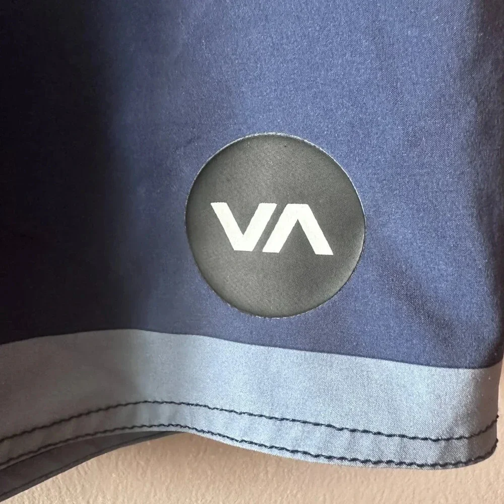 Men's 28 RVCA Board Surf Swim Shorts Navy Gray Velcro Tie Beach Summer